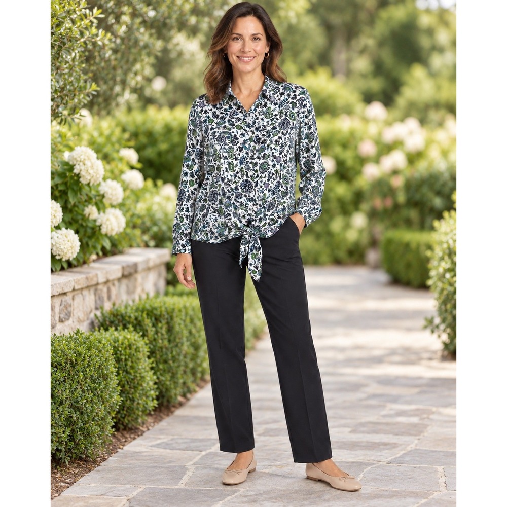 Jones New York Signature Floral Paisley (L) Tie Front Blouse-Office-Travel-Artsy